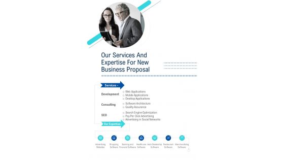 Our Services And Expertise For New Business Proposal One Pager Sample Example Document