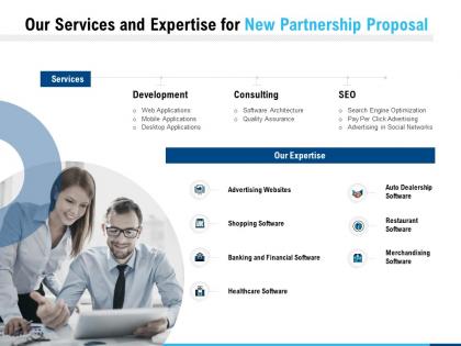 Our services and expertise for new partnership proposal ppt powerpoint presentation