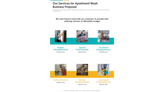 Our Services For Apartment Wash Business Proposal One Pager Sample Example Document