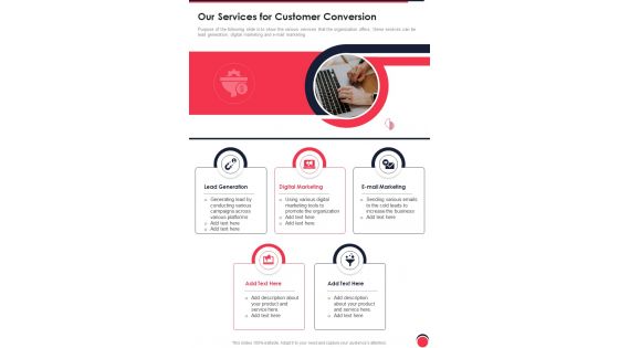 Our Services For Customer Conversion One Pager Sample Example Document