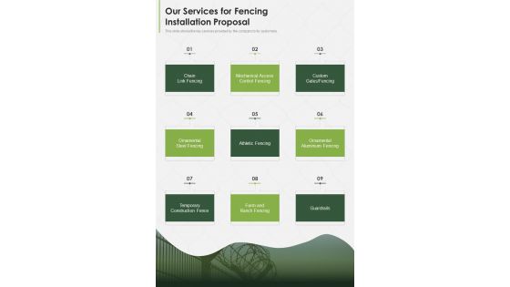 Our Services For Fencing Installation Proposal One Pager Sample Example Document