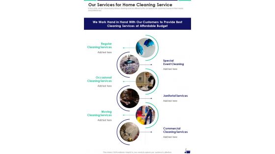 Our Services For Home Cleaning Service One Pager Sample Example Document