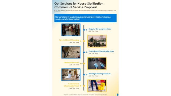 Our Services For House Sterilization Commercial Service Proposal One Pager Sample Example Document