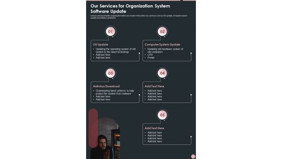 Our Services For Organization System Software Update One Pager Sample Example Document
