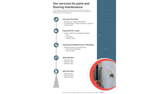 Our Services For Paint And Flooring Maintenance One Pager Sample Example Document