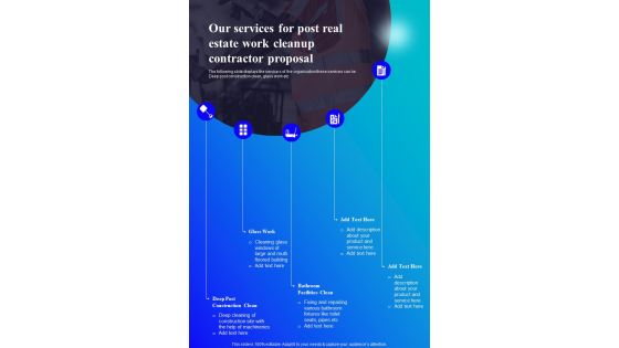 Our Services For Post Real Estate Work Cleanup Contractor Proposal One Pager Sample Example Document