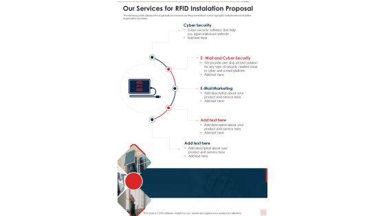 Our Services For Rfid Instalation Proposal One Pager Sample Example Document
