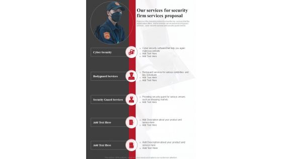 Our Services For Security Firm Services Proposal One Pager Sample Example Document
