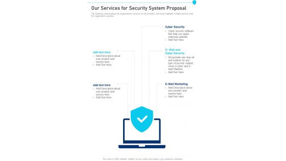 Our Services For Security System Proposal One Pager Sample Example Document