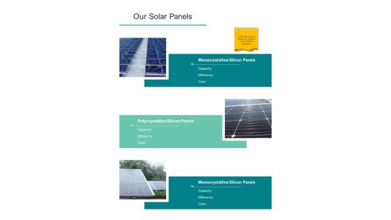 Our Solar Panels Solar Proposal Template One Pager Sample Example Document