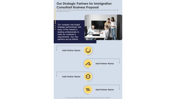 Our Strategic Partners For Immigration Consultant Business Proposal One Pager Sample Example Document