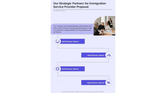 Our Strategic Partners For Immigration Service Provider Proposal One Pager Sample Example Document