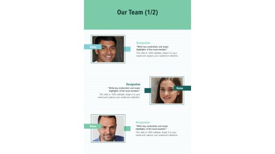 Our Team Change Management Proposal One Pager Sample Example Document