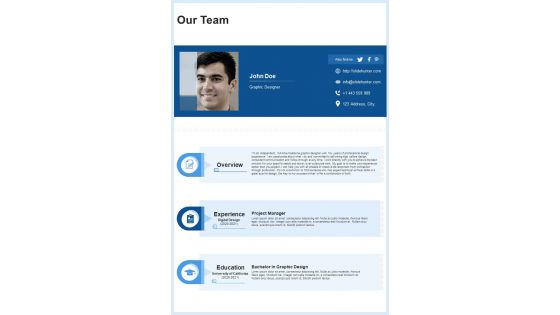 Our Team Consulting Proposal One Pager Sample Example Document