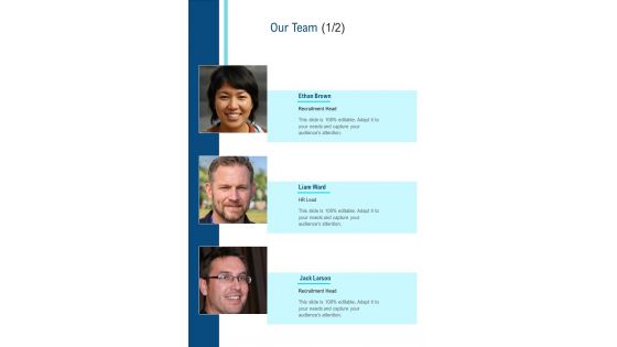 Our Team Corporate Recruitment Agency Proposal One Pager Sample Example Document