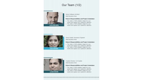 Our Team Enterprise Software Proposal Template One Pager Sample Example Document