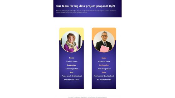 Our Team For Big Data Project Proposal One Pager Sample Example Document
