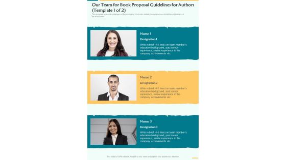 Our Team For Book Proposal Guidelines For Authors One Pager Sample Example Document