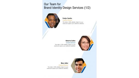 Our Team For Brand Identity Design Services One Pager Sample Example Document