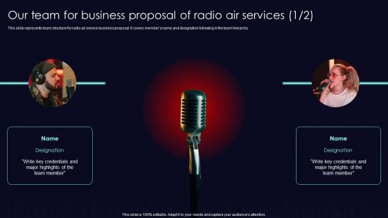 Our Team For Business Proposal Of Radio Air Services Ppt Show Background Designs