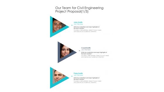 Our Team For Civil Engineering Project Proposal One Pager Sample Example Document