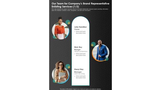 Our Team For Companys Brand Representative One Pager Sample Example Document