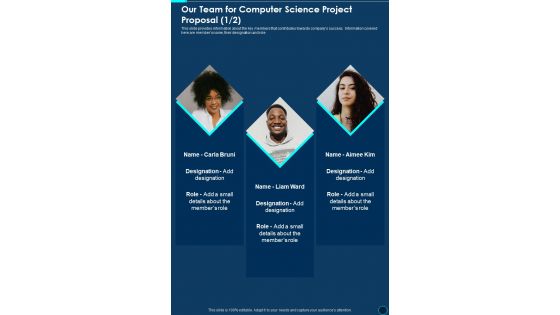 Our Team For Computer Science Project Proposal One Pager Sample Example Document