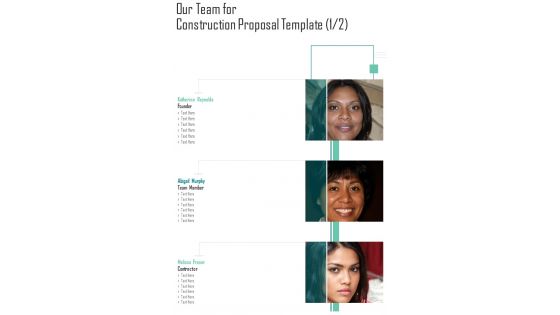 Our Team For Construction Proposal Template One Pager Sample Example Document