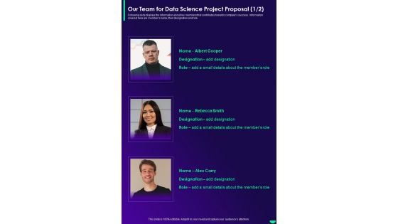 Our Team For Data Science Project Proposal One Pager Sample Example Document
