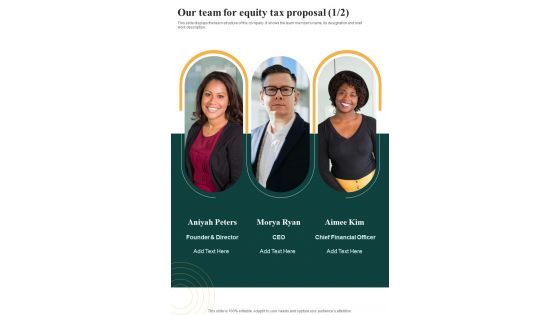 Our Team For Equity Tax Proposal One Pager Sample Example Document