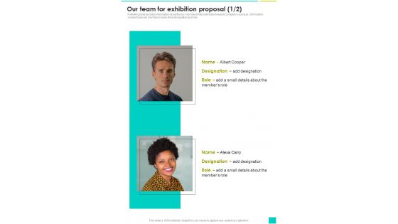Our Team For Exhibition Proposal One Pager Sample Example Document