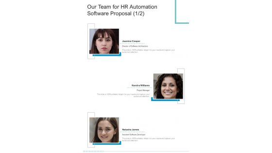 Our Team For HR Automation Software Proposal One Pager Sample Example Document