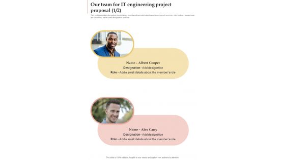 Our Team For It Engineering Project Proposal One Pager Sample Example Document