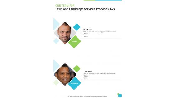 Our Team For Lawn And Landscape Services Proposal One Pager Sample Example Document