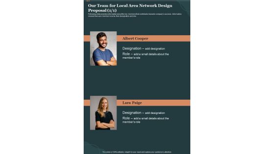 Our Team For Local Area Network Design Proposal One Pager Sample Example Document