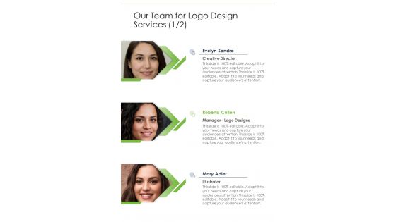 Our Team For Logo Design Services One Pager Sample Example Document