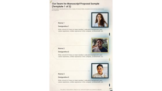 Our Team For Manuscript Proposal Sample One Pager Sample Example Document