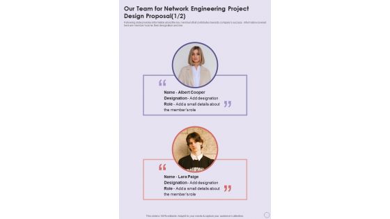Our Team For Network Engineering Project Design Proposal One Pager Sample Example Document