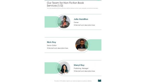Our Team For Non Fiction Book Services One Pager Sample Example Document