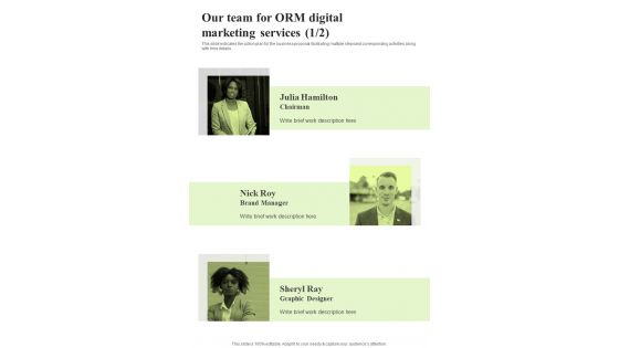 Our Team For ORM Digital Marketing One Pager Sample Example Document