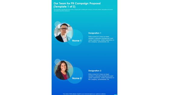 Our Team For PR Campaign Proposal One Pager Sample Example Document