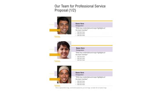Our Team For Professional Service Proposal One Pager Sample Example Document