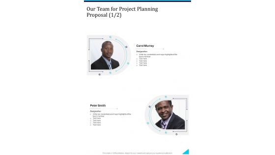 Our Team For Project Planning Proposal One Pager Sample Example Document