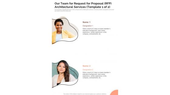 Our Team For Request For Proposal Rfp Architectural Services One Pager Sample Example Document