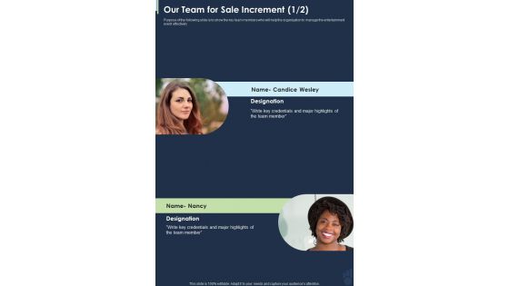 Our Team For Sale Increment One Pager Sample Example Document
