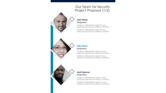 Our Team For Security Project Proposal One Pager Sample Example Document