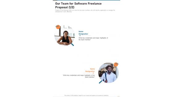 Our Team For Software Freelance Proposal One Pager Sample Example Document
