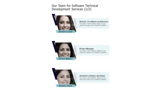 Our Team For Software Technical Development Services One Pager Sample Example Document