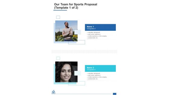 Our Team For Sports Proposal One Pager Sample Example Document
