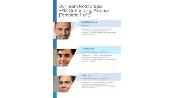Our Team For Strategic HRM Outsourcing Proposal One Pager Sample Example Document